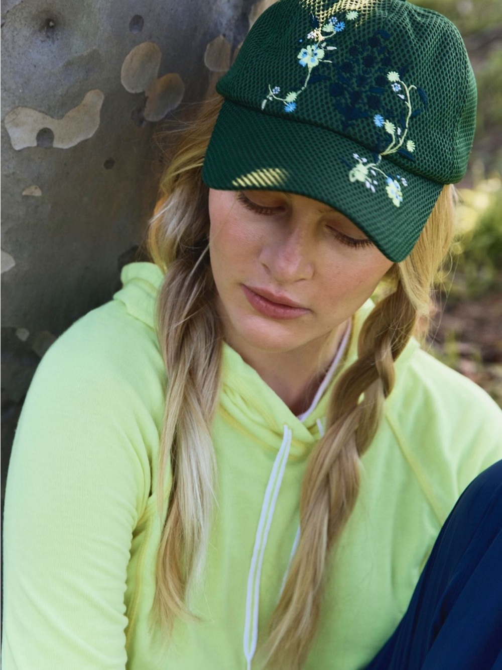 Free People Movement Embroidered Floral Hot The Trail Baseball Cap - Green NWT - Picture 4 of 9